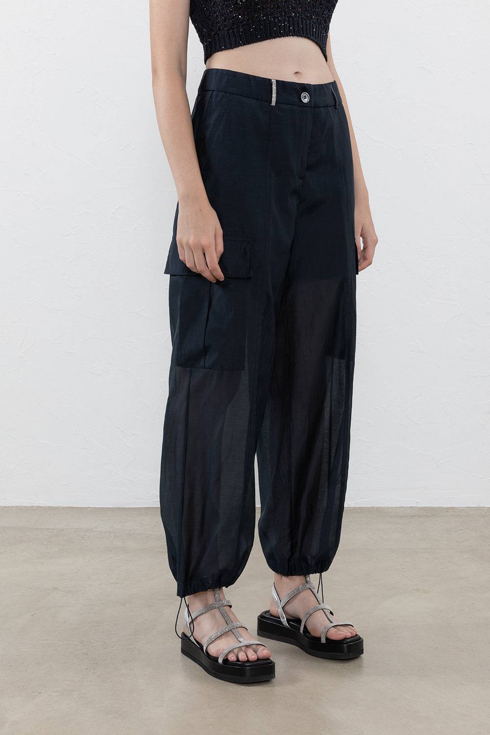 Peserico Pantalone cargo in organza di cotone misto seta