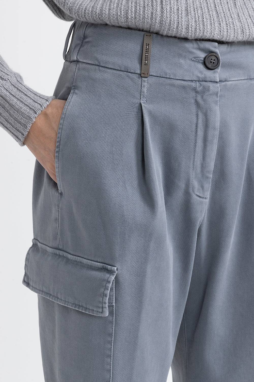 Peserico Pantalone Carrot Cargo In Gabardina Di Cotone