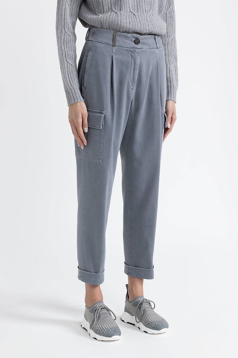 Peserico Pantalone carrot cargo in gabardina di cotone