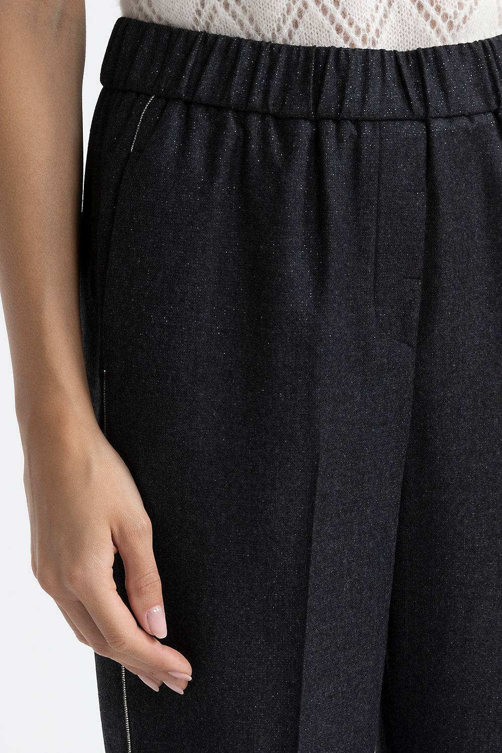 Peserico Pantalone Carrot Con Elastico In Lana E Lurex