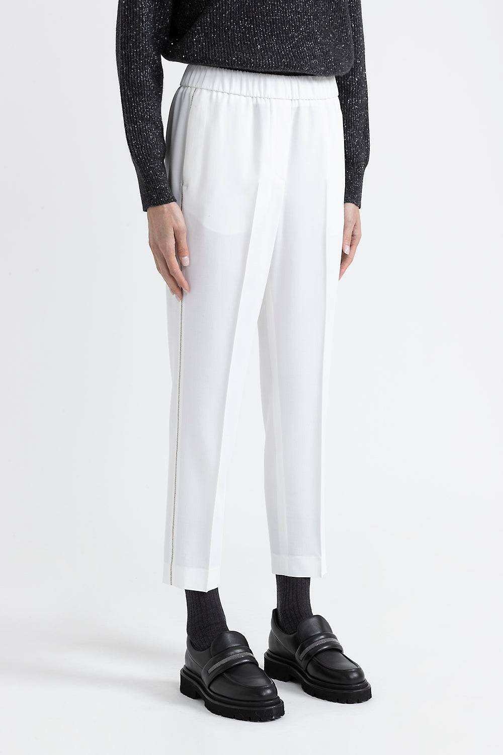 Peserico Pantalone carrot con elastico in viscosa e lana