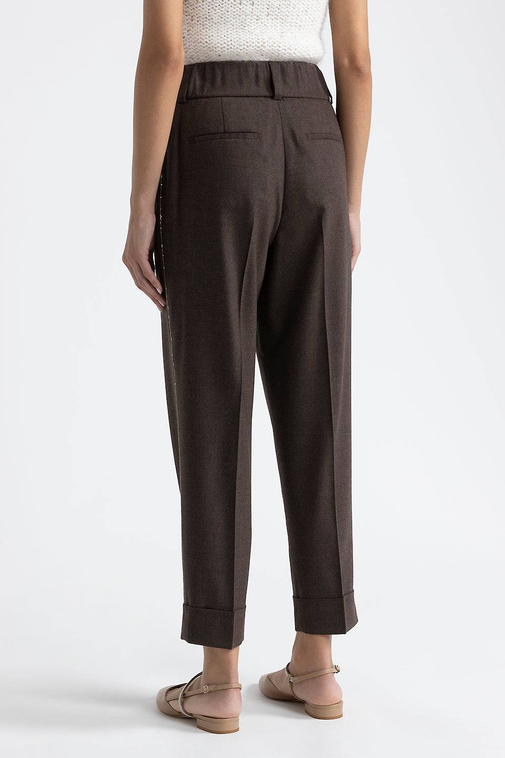 Peserico Pantalone Carrot Con Pince In Flanella Di Lana E Cashmere