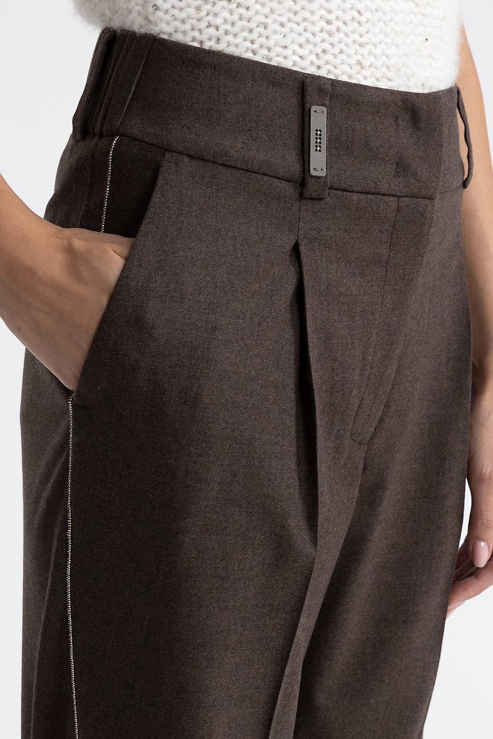 Peserico Pantalone Carrot Con Pince In Flanella Di Lana E Cashmere