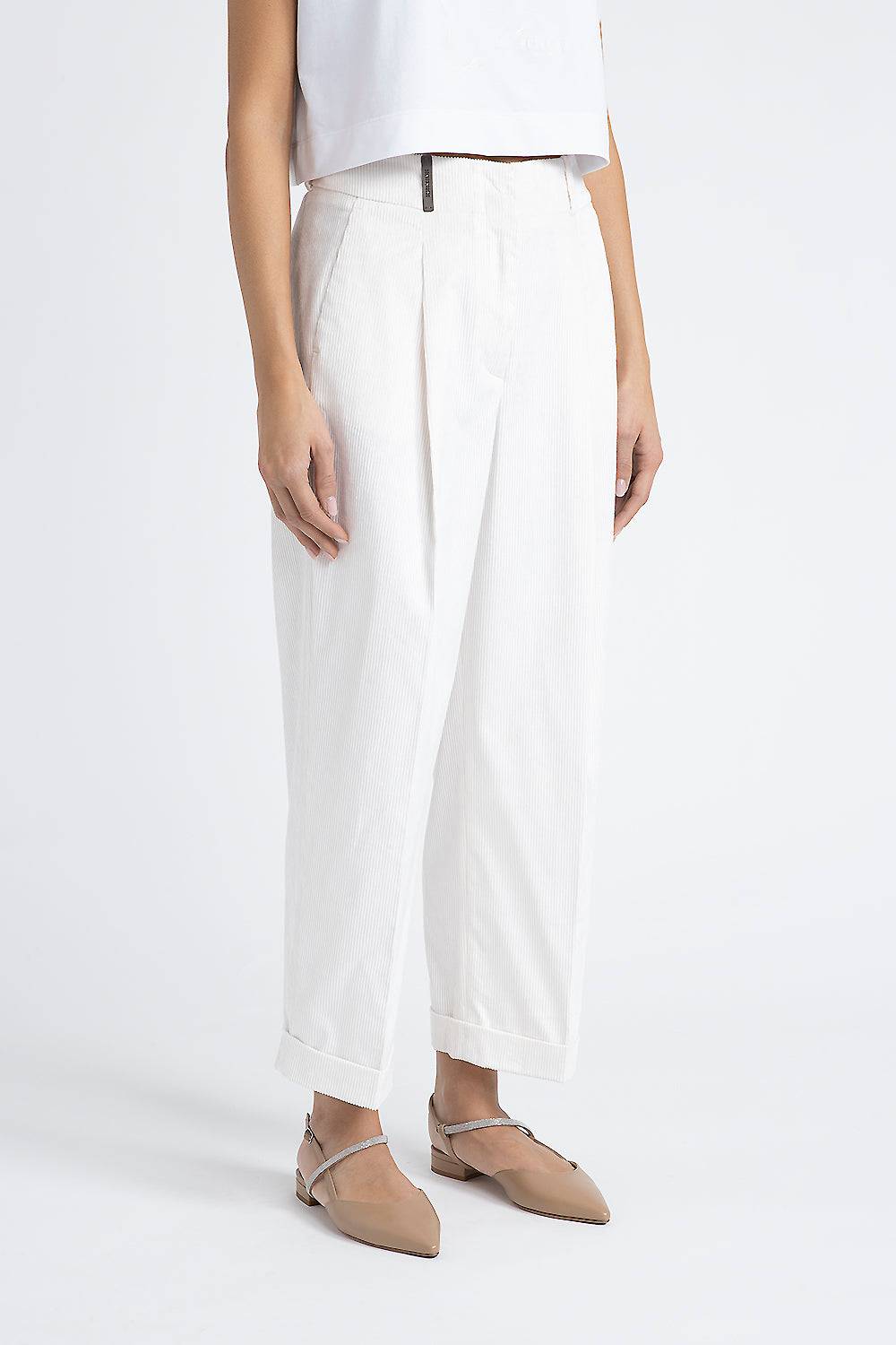 Peserico Pantalone carrot in velluto fluido 1000 righe