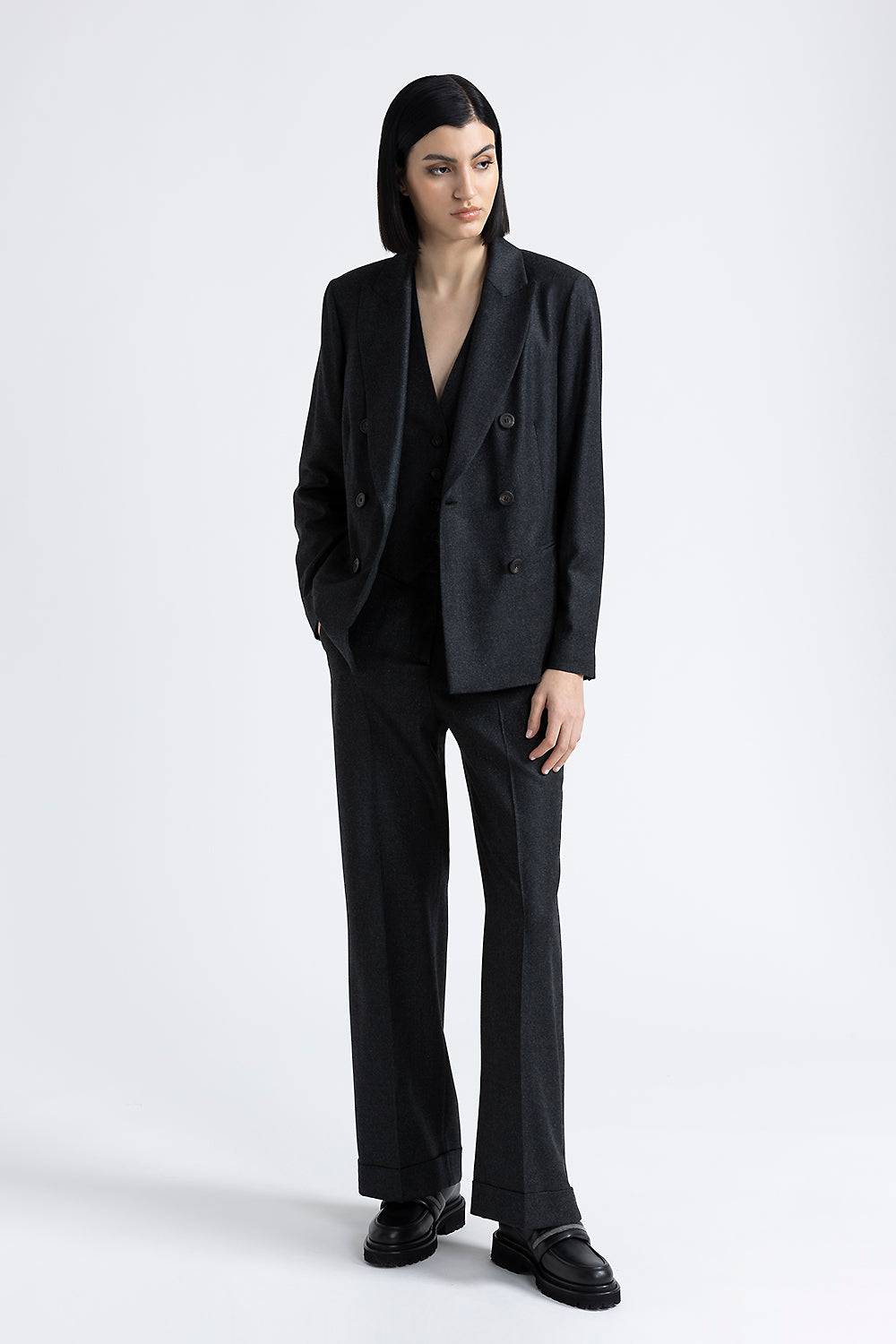 Peserico Pantalone Classic Tailored In Flanella Di Lana Lurex