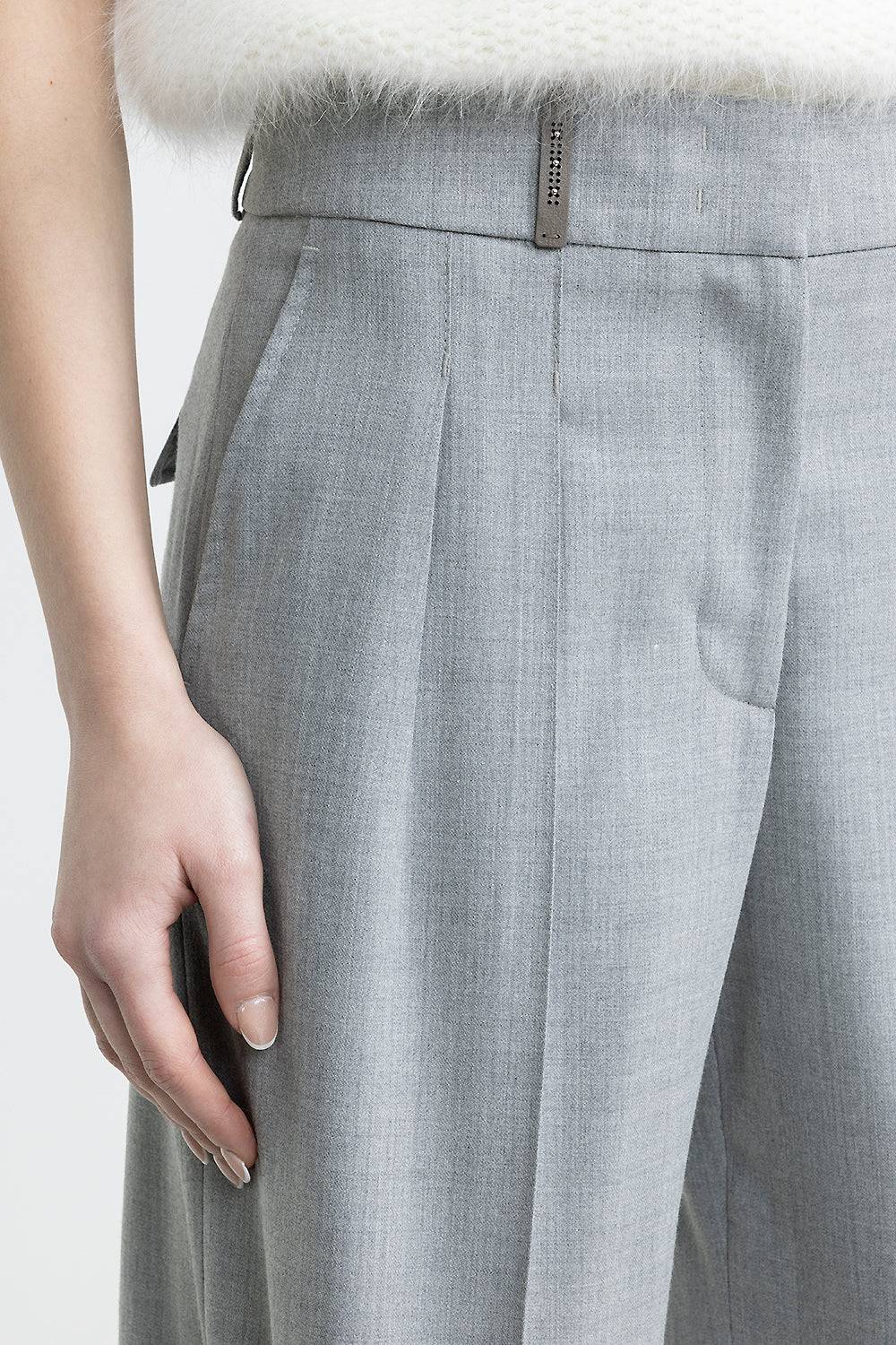 Peserico Pantalone Con Pince A Palazzo In Lana Tecnica