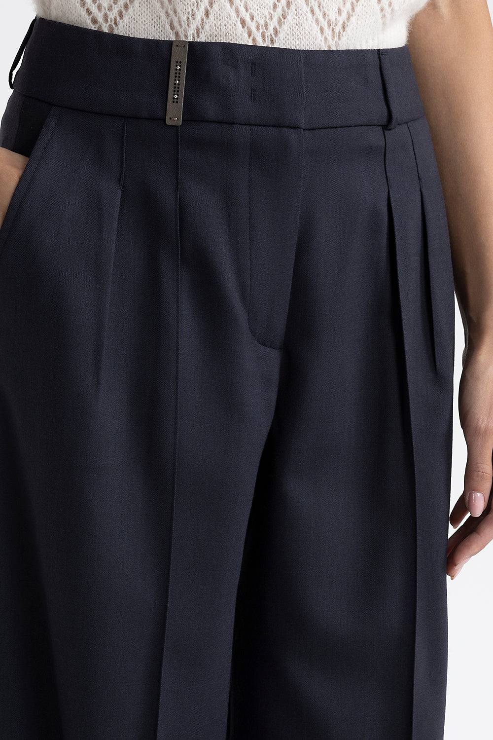 Peserico Pantalone Con Pince A Palazzo In Lana Tecnica