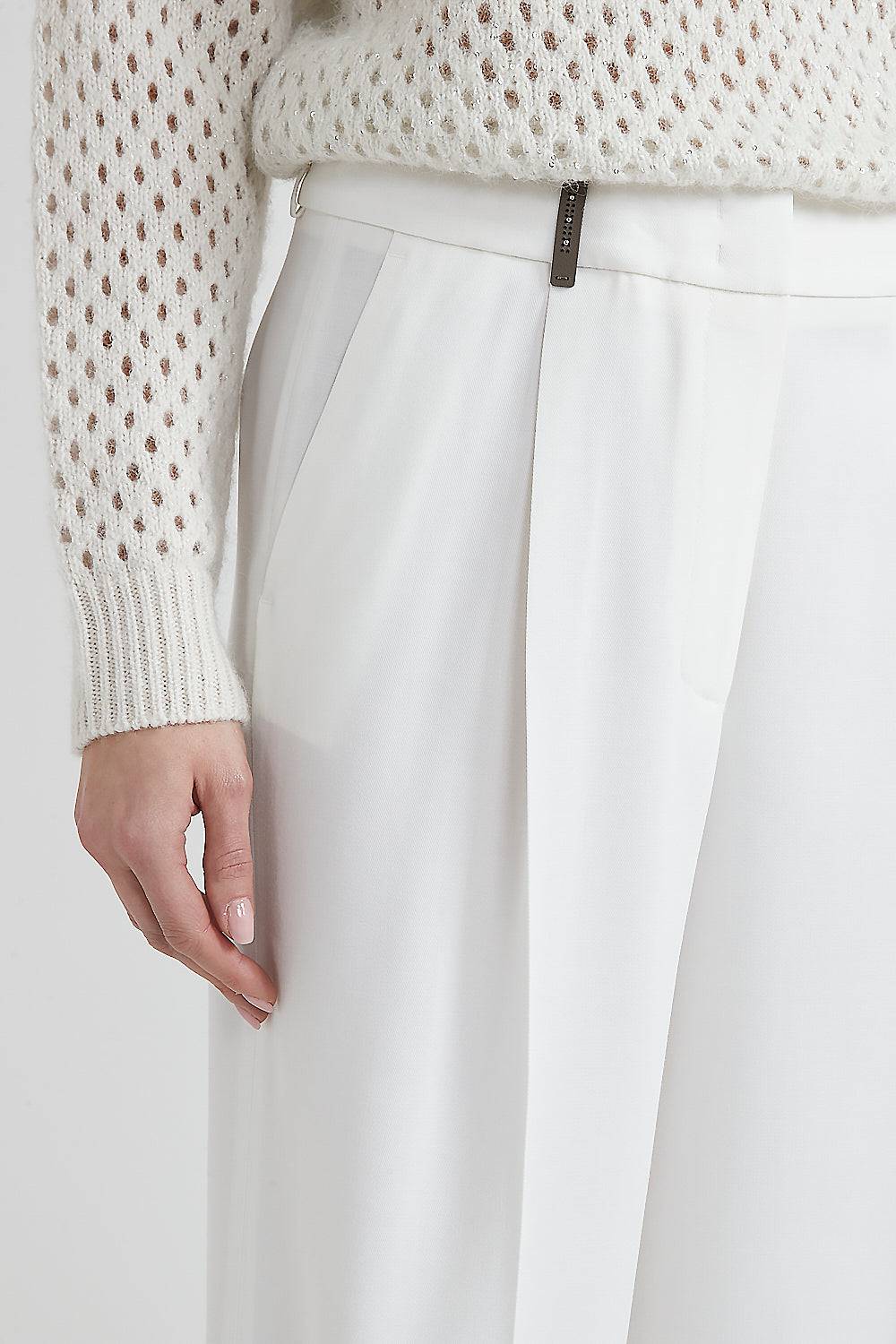 Peserico Pantalone Con Pince Gamba Larga In Viscosa E Lana