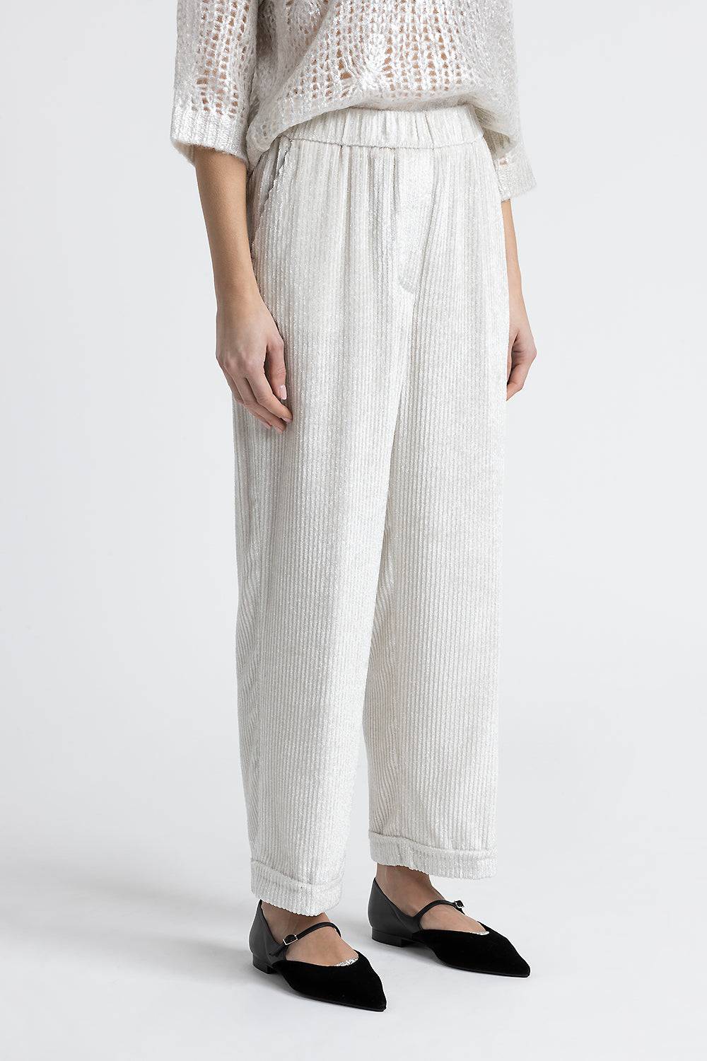 Peserico Pantalone cropped con elastico in vita in velluto a coste