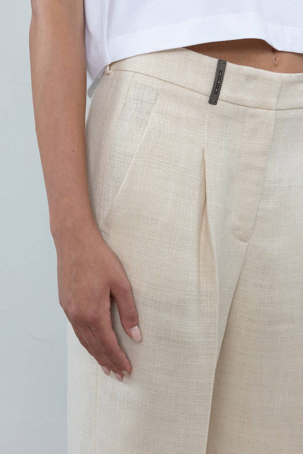 Peserico Pantalone Dritto In Stuoia Di Lino E Viscosa