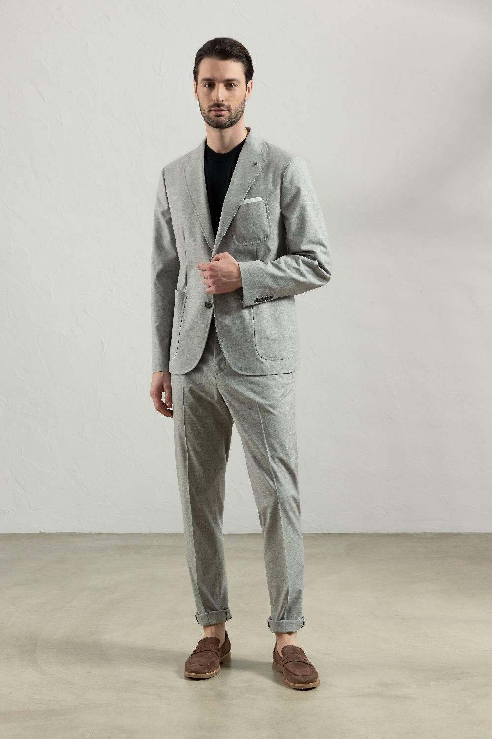 Peserico Pantalone Flat In Fil-à-fil Di Lana Seta E Cotone