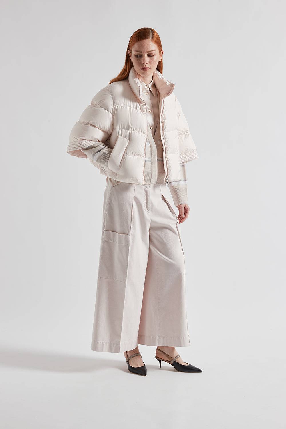 Peserico Pantalone Gamba Larga In Gabardina Di Cotone Seta Tencel