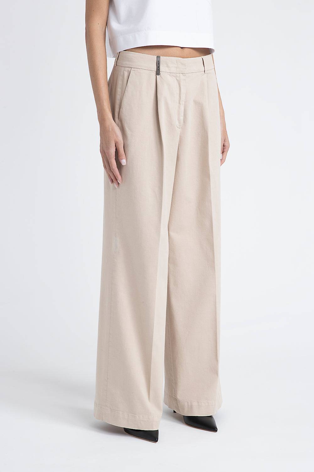 Peserico Pantalone gamba larga in gabardina di cotone