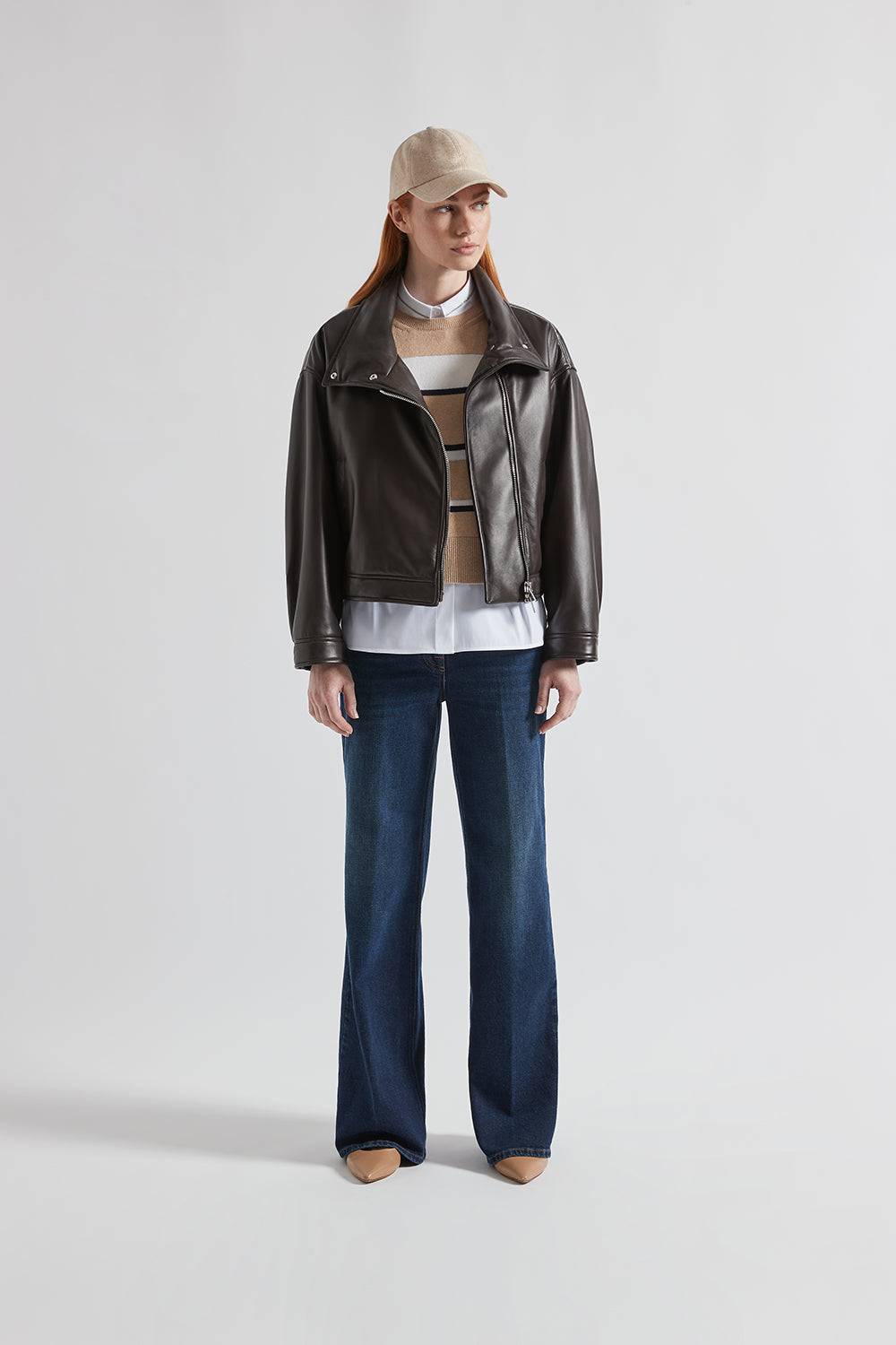 Peserico Pantalone In Denim Di Cotone Stretch A Palazzo