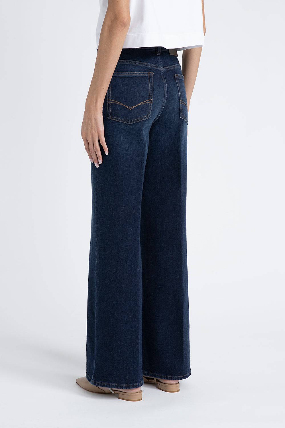 Peserico Pantalone In Denim Di Cotone Stretch A Palazzo