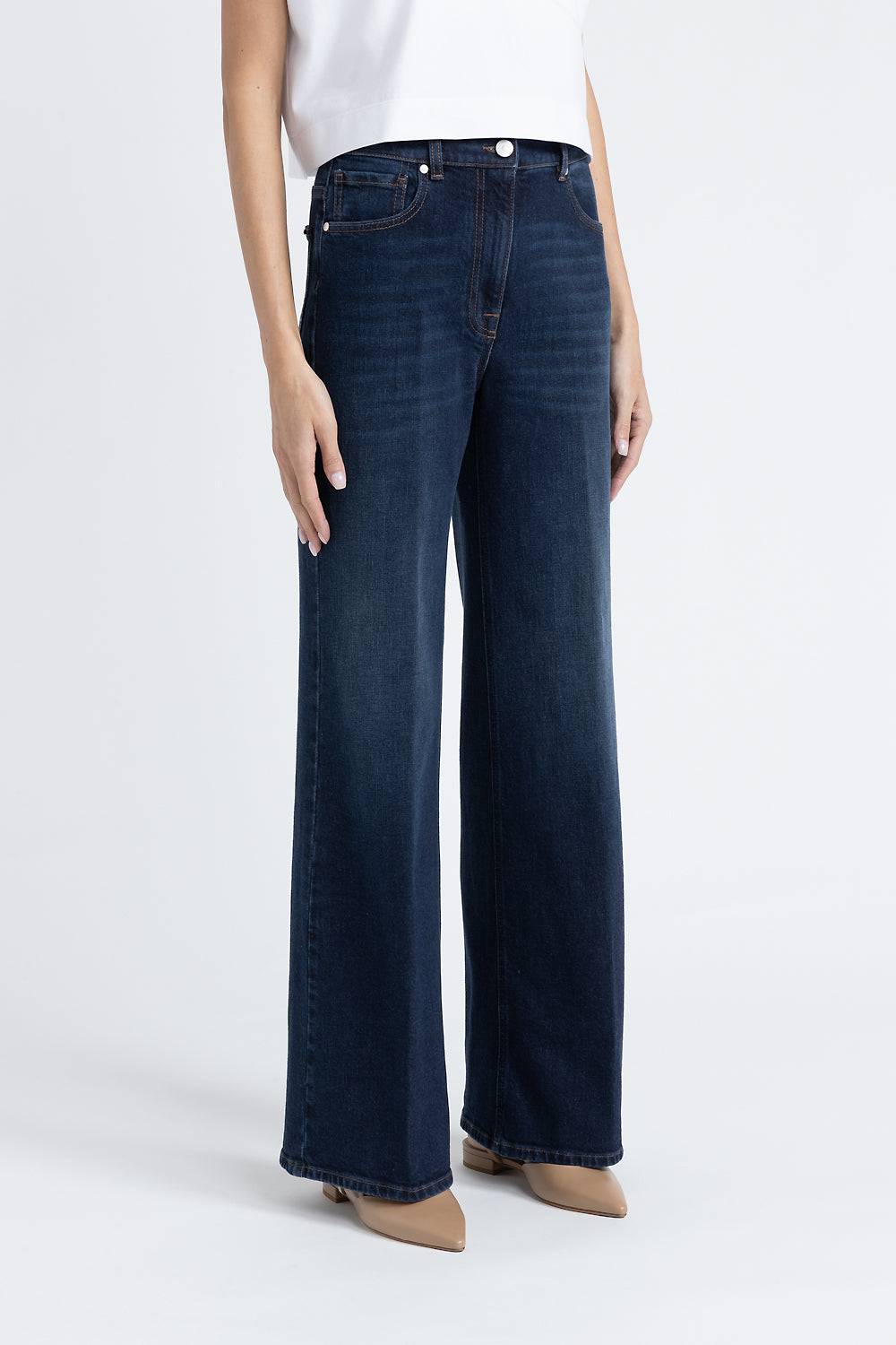 Peserico Pantalone in denim di cotone stretch a palazzo