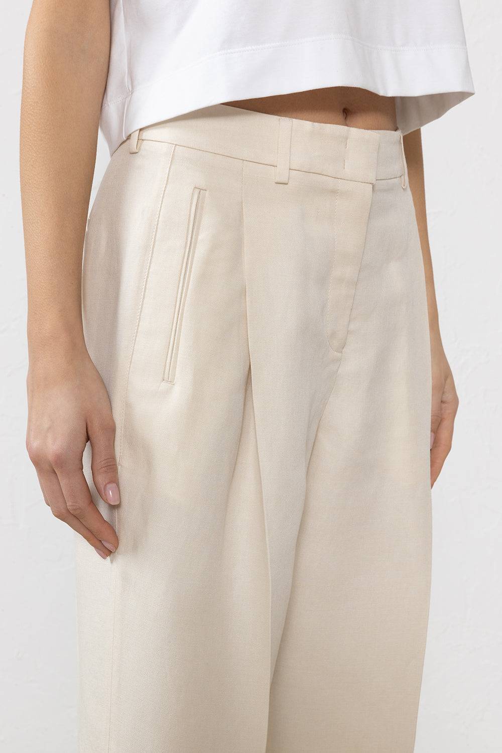 Peserico Pantalone In Diagonale Tinto Filo Di Lino E Viscosa