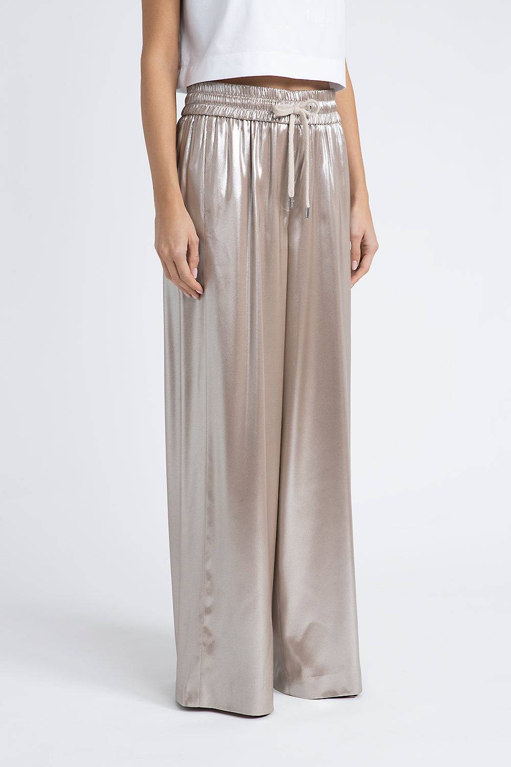 Peserico Pantalone in fluido twill laminato argento