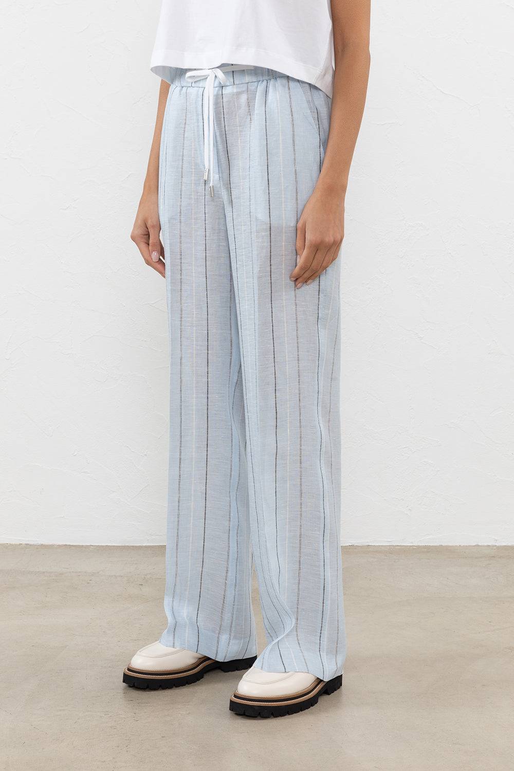 Peserico Pantalone in leggera tela di puro lino multi-riga