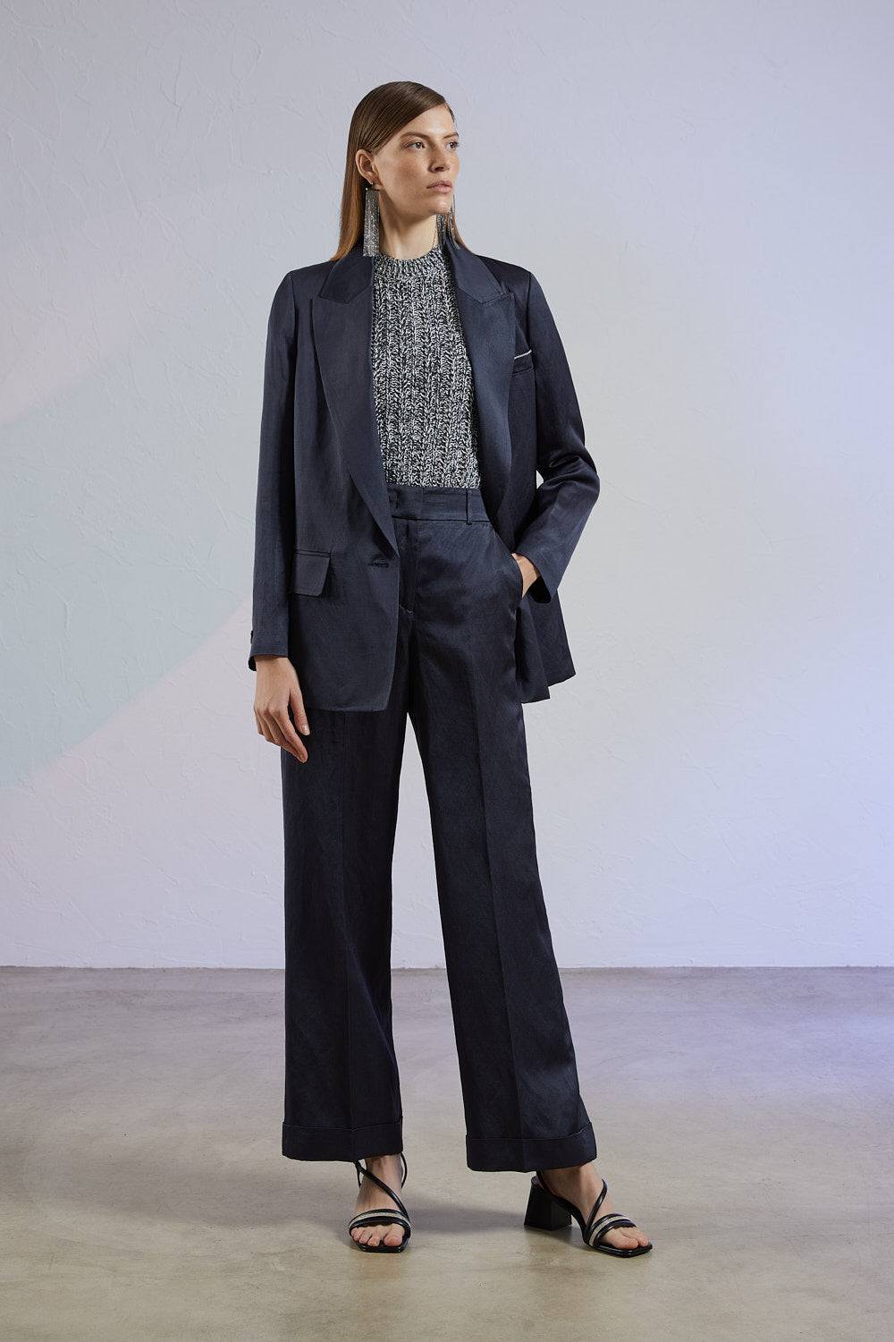 Peserico Pantalone In Twill Di Viscosa, Lino E Cotone