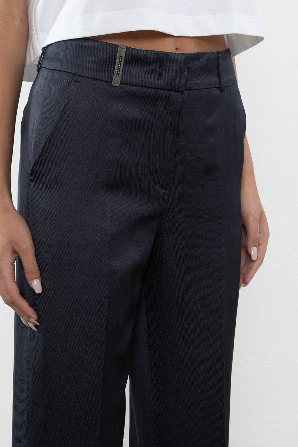 Peserico Pantalone In Twill Di Viscosa, Lino E Cotone