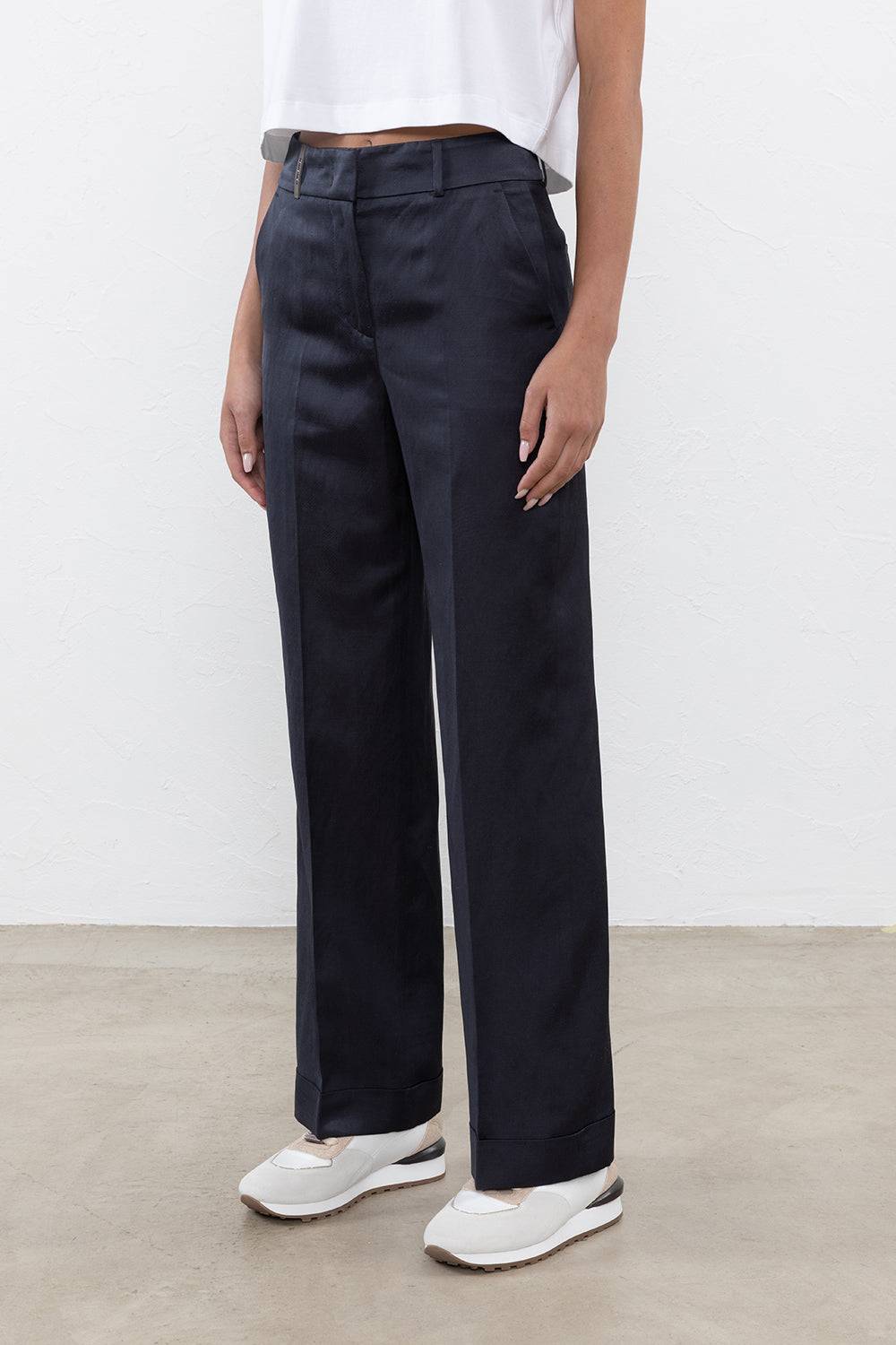 Peserico Pantalone in twill di viscosa, lino e cotone