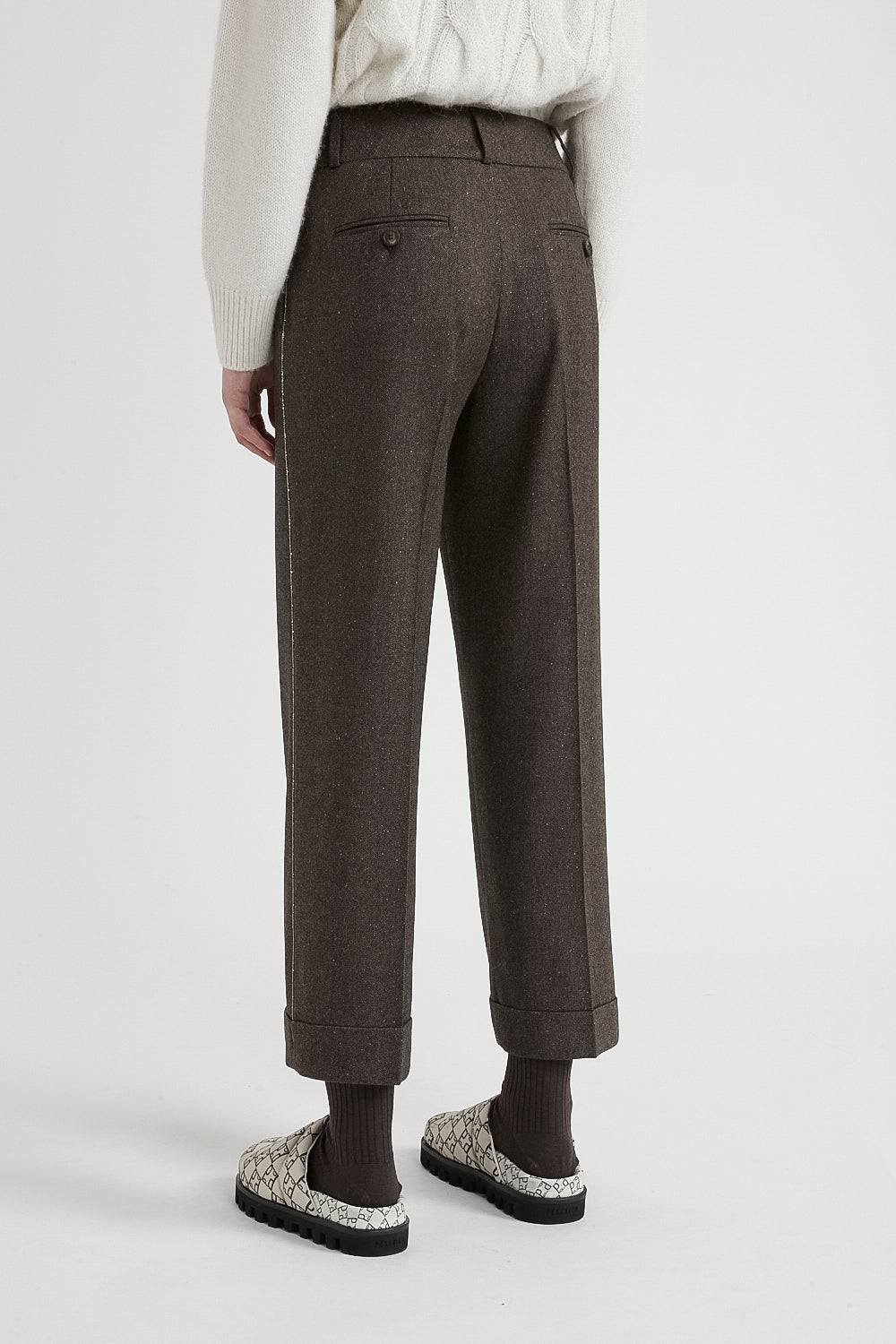 Peserico Pantalone Straight Cropped In Lana, Cashmere E Seta
