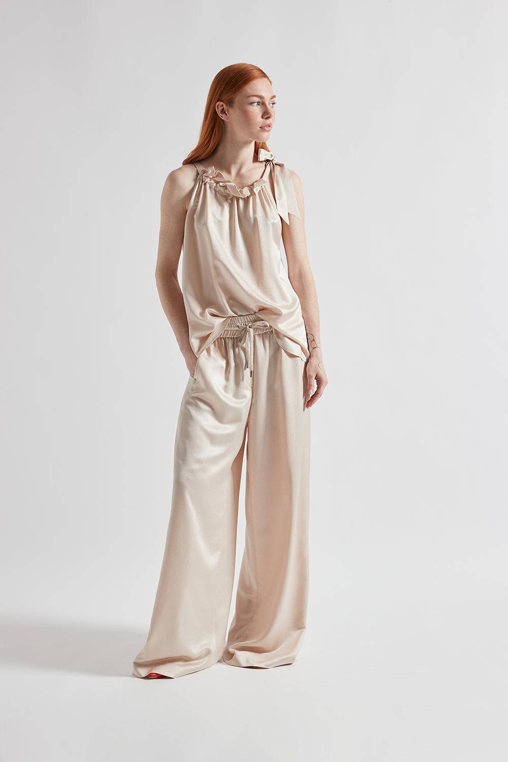 Peserico Pantalone Wide Semilucido In Lana E Viscosa