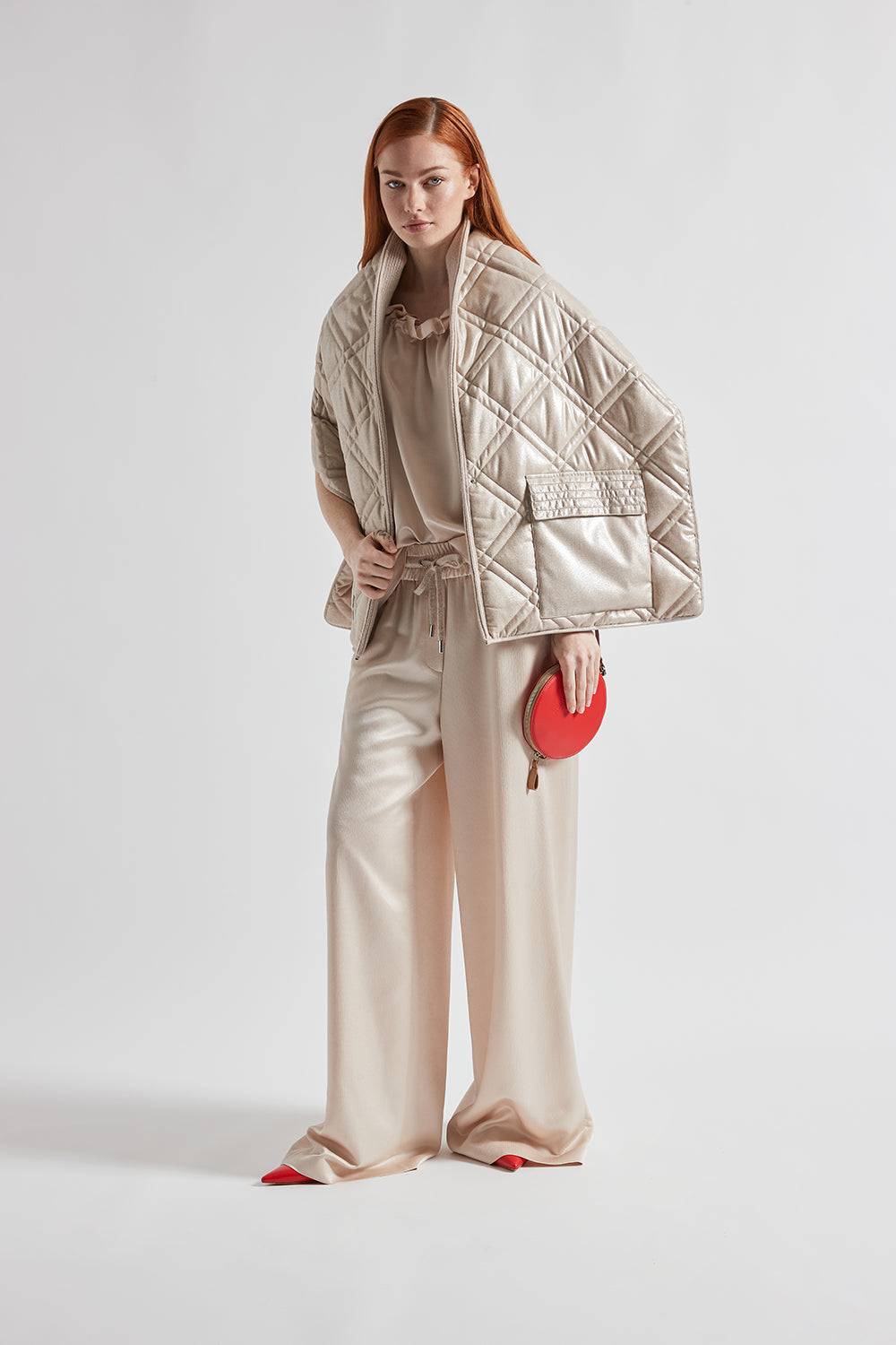 Peserico Pantalone Wide Semilucido In Lana E Viscosa