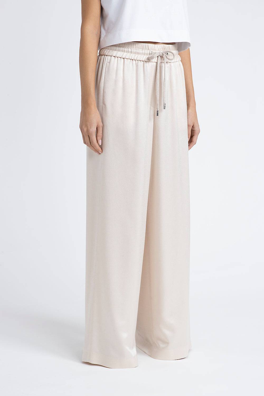 Peserico Pantalone wide semilucido in lana e viscosa