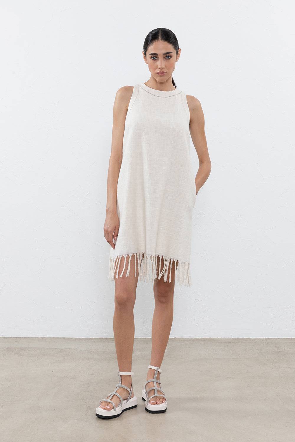 Peserico Abito Corto In Stuoia Grezza Di Lino