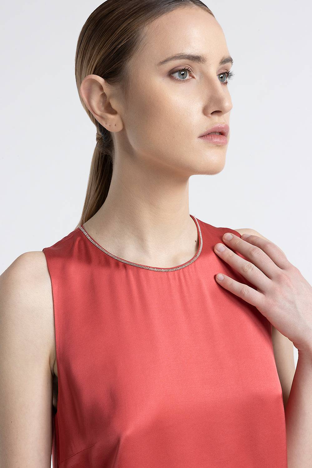 Peserico Abito Lungo Girocollo In Raso Di Viscosa