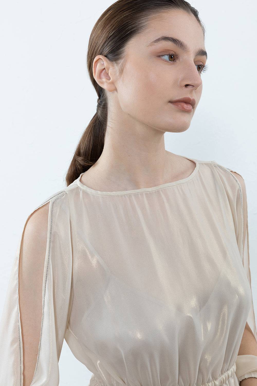 Peserico Abito Lungo In Leggero Chiffon Laminato