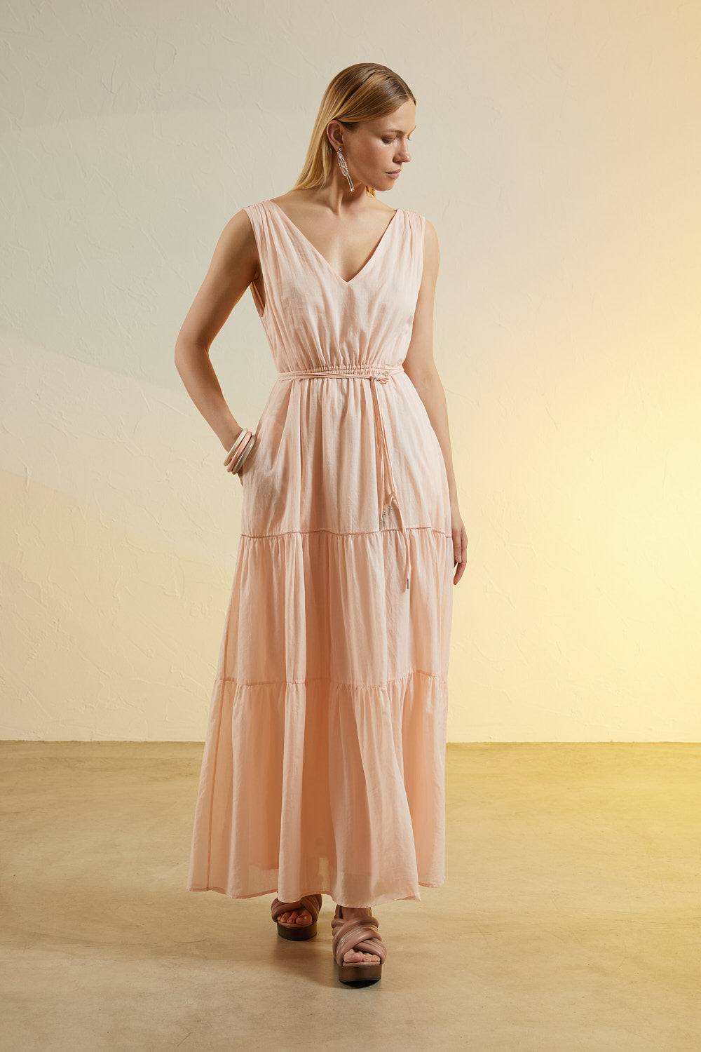 Peserico Abito Lungo In Voile Di Puro Cotone