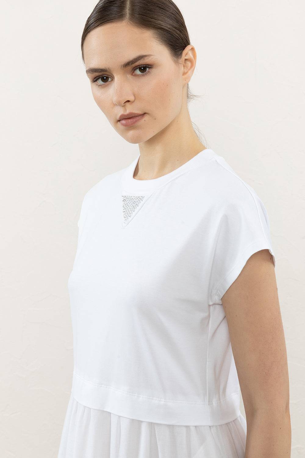 Peserico Abito Midi In Jersey E Voile Di Cotone