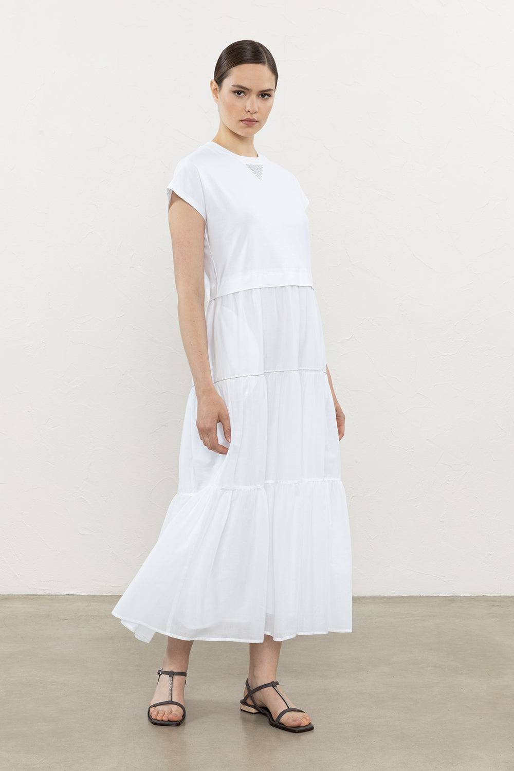 Peserico Abito midi in jersey e voile di cotone