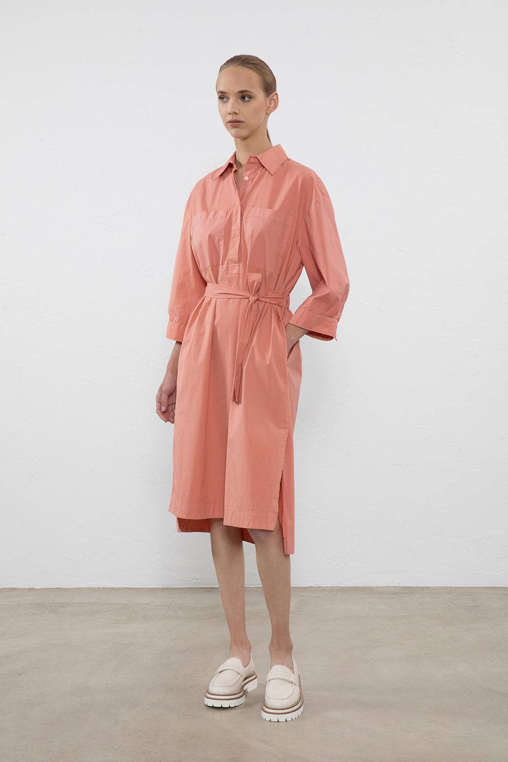 Peserico Abito Midi In Popeline Di Cotone Stretch