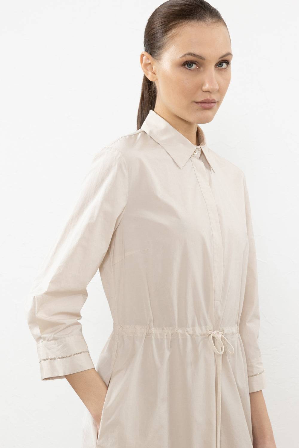 Peserico Abito Midi In Popeline Misto Cotone