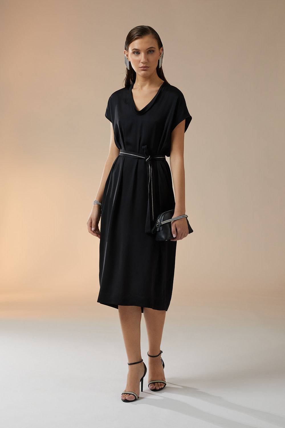 Peserico Abito Midi In Satin Di Viscosa