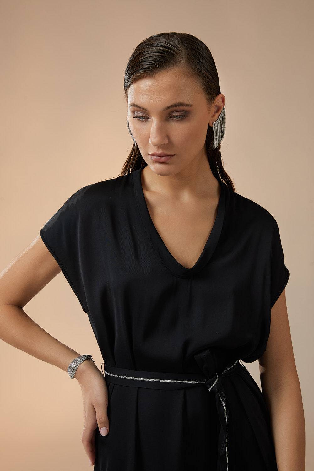 Peserico Abito Midi In Satin Di Viscosa