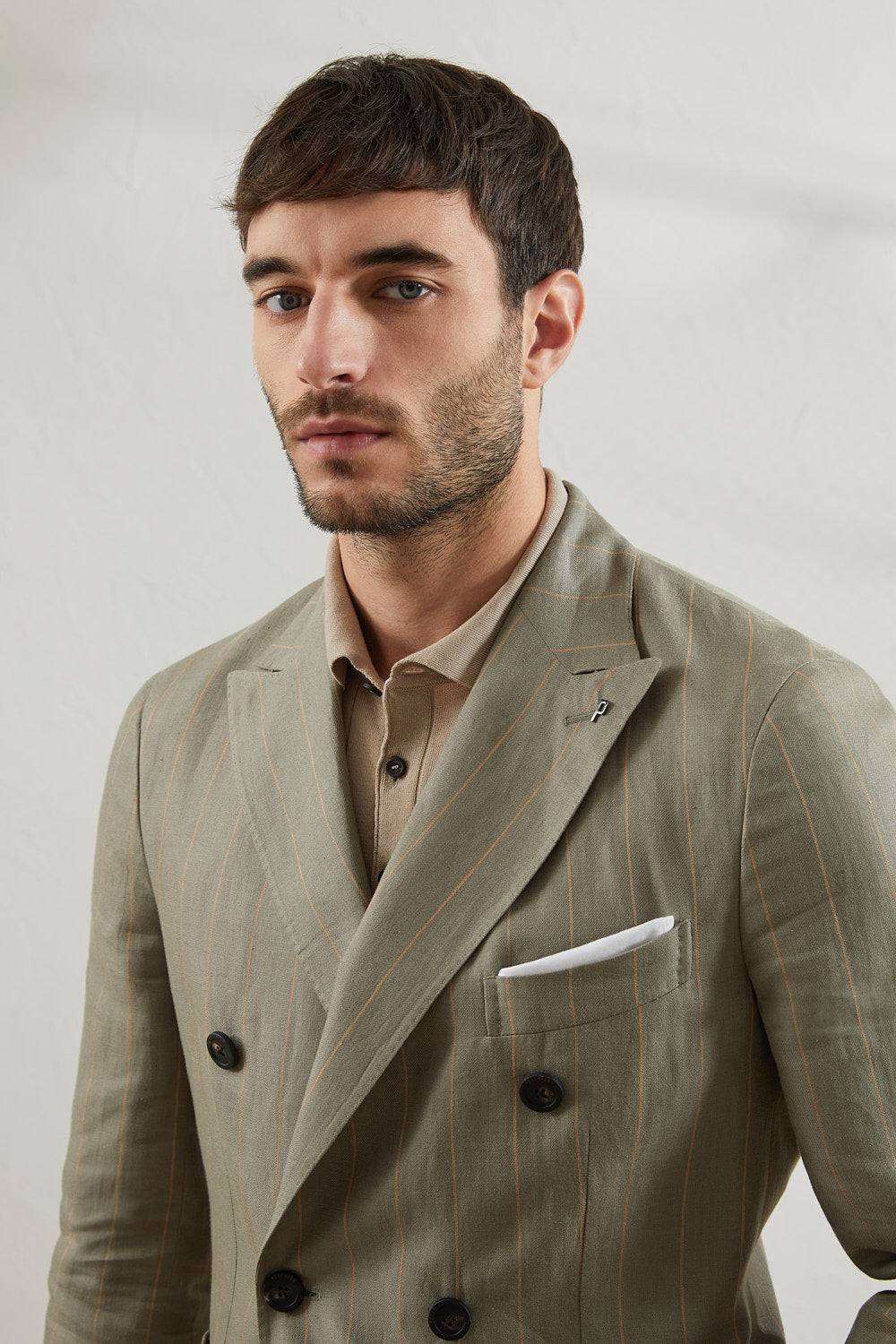 Peserico Blazer Doppiopetto In Lino Gessato