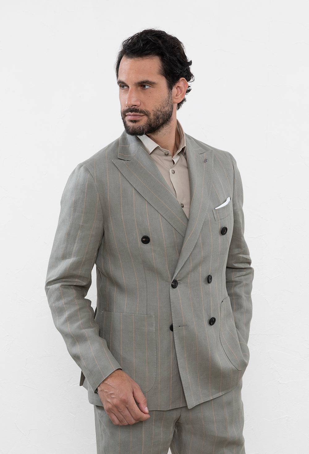 Peserico Blazer doppiopetto in lino gessato
