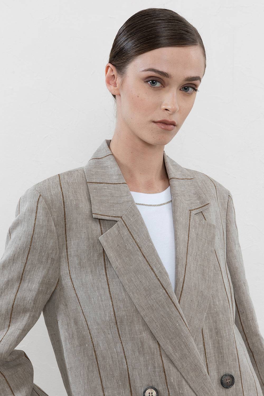 Peserico Blazer Doppiopetto In Lino Melange