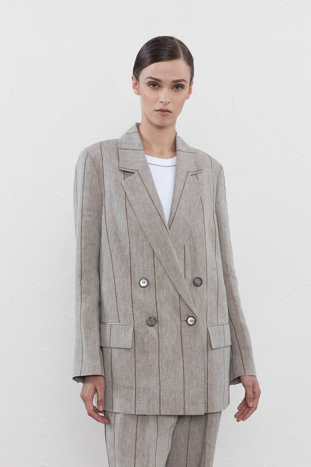 Peserico Blazer doppiopetto in lino melange