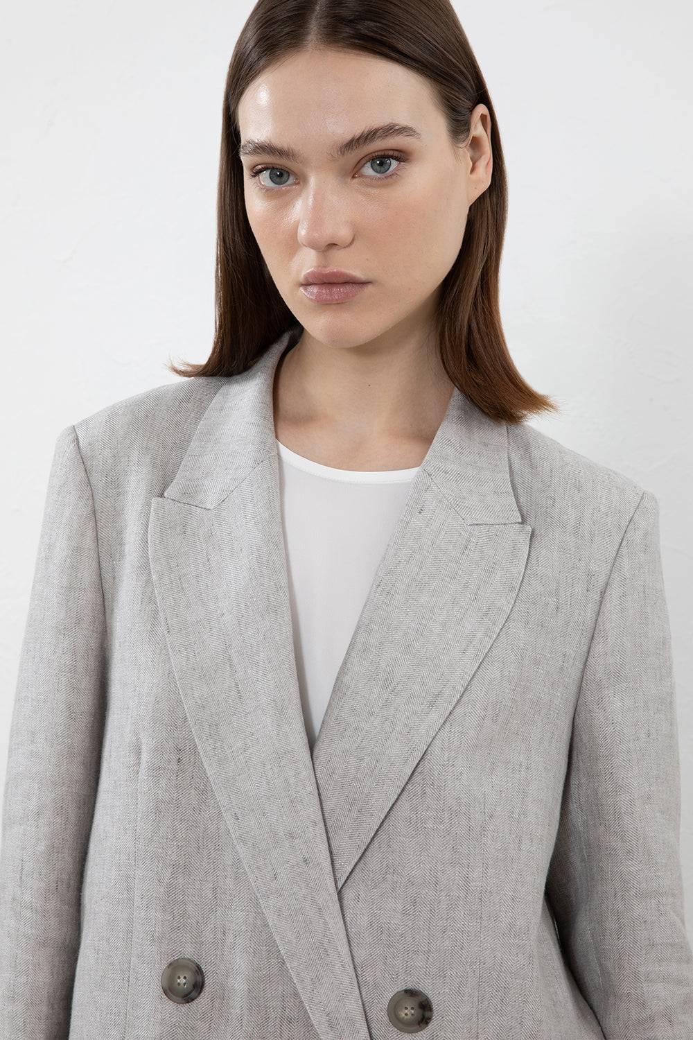 Peserico Blazer Doppiopetto In Puro Lino