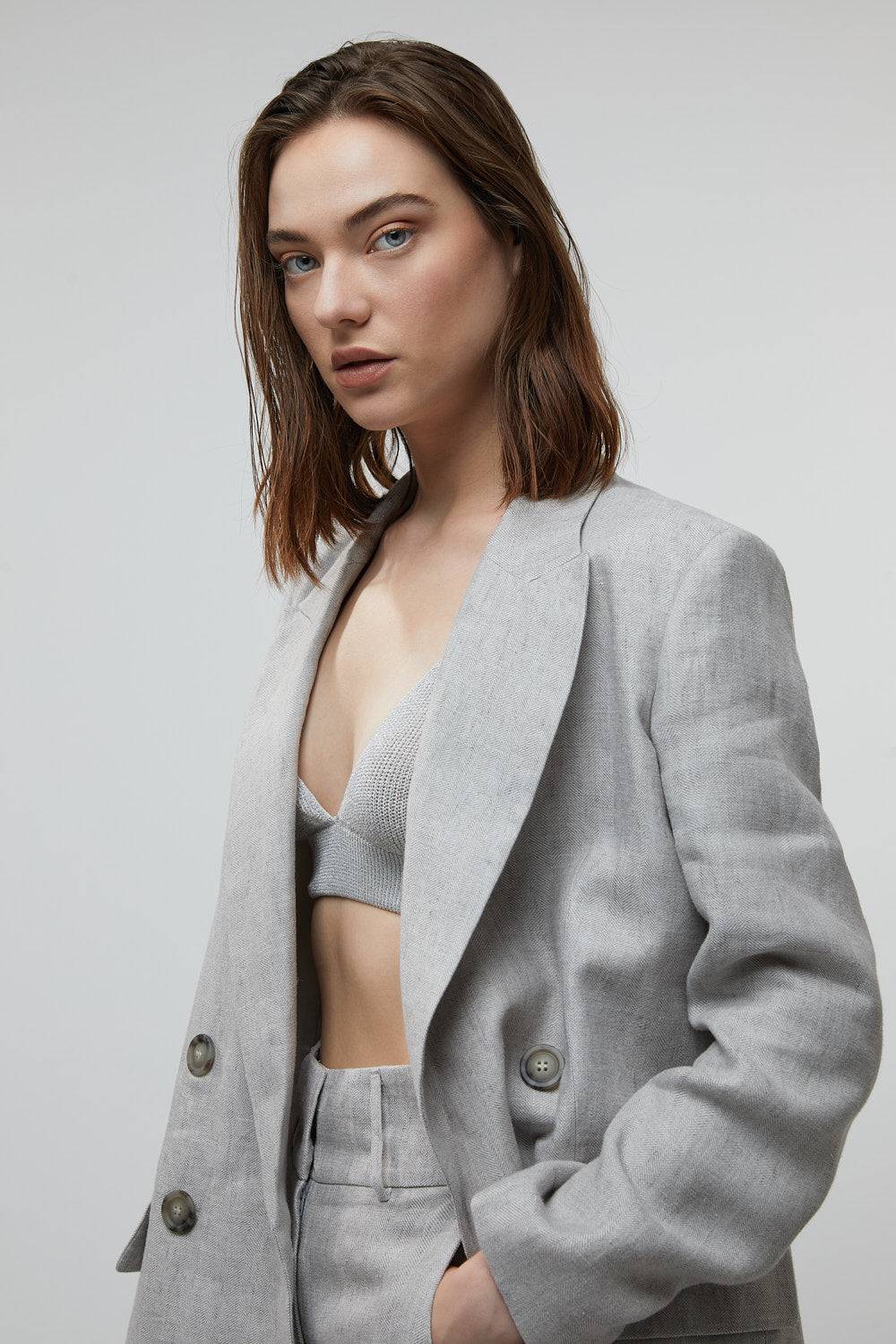 Peserico Blazer Doppiopetto In Puro Lino