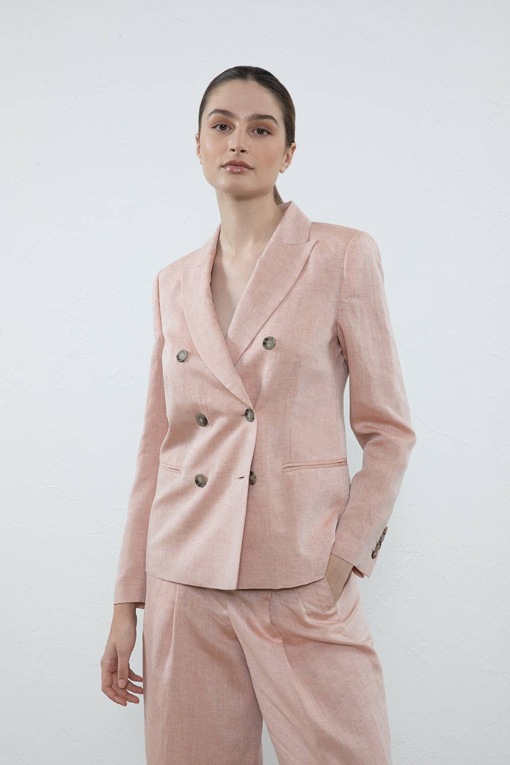 Peserico Blazer doppiopetto in viscosa e lino
