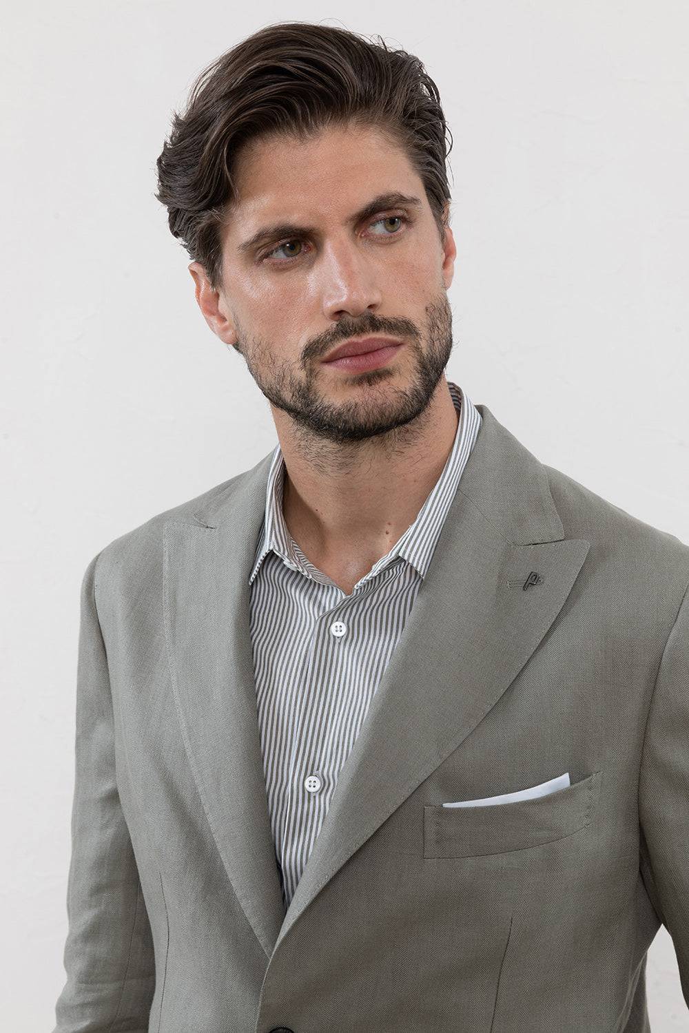 Peserico Blazer Monopetto In Chevron Di Puro Lino