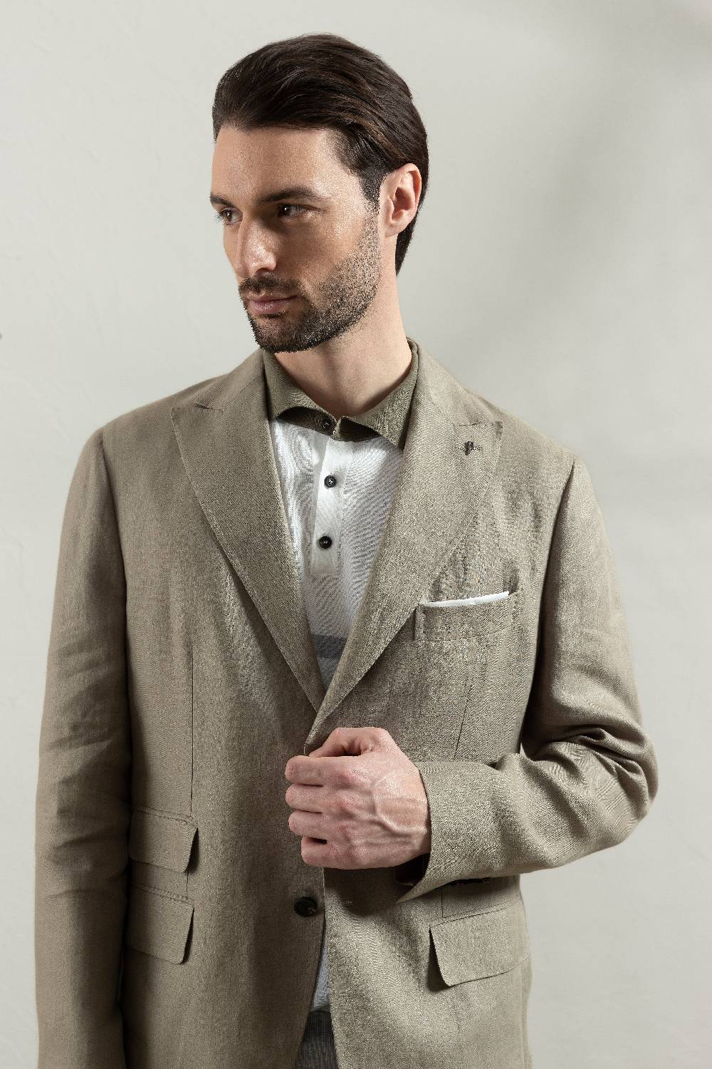 Peserico Blazer Monopetto In Chevron Di Puro Lino