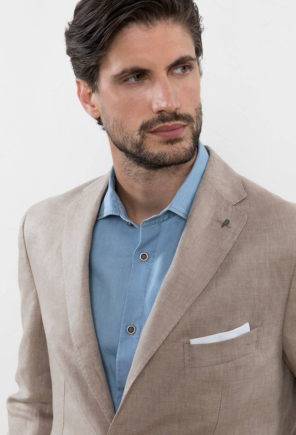 Peserico Blazer Monopetto In Puro Lino Chevron